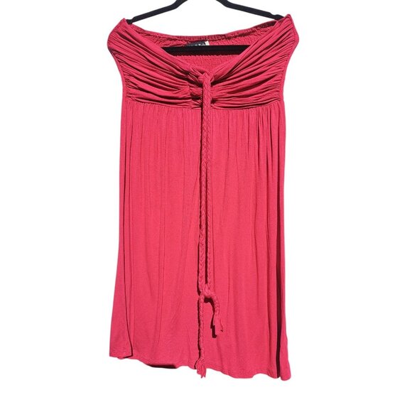 Gabriella Rocha Womens M Red Off Shoulder Ruched Knit Dress Braided Tie - Picture 1 of 6